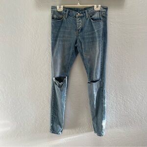 Mnml Destroyed Distressed Skinny Jeans Men 30 Zipper Ankle (30x32) Button Fly